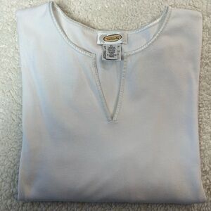 Talbots White Split V Neck Cotton/Spandex 3/4 Sleeve Tee Size: XL